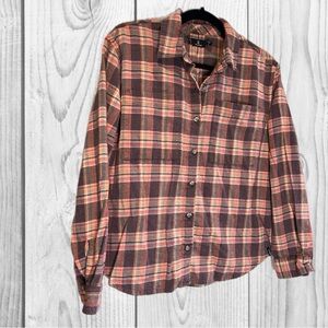 Volcom Brown & Orange Plaid Button-Down Shirt Flannel size XS